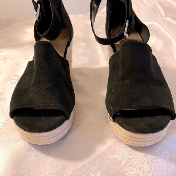 Altar’d State Espadrille Wedge Sandals ‘Marie’ Black Suede Leather Sz 8.5 NWOT - Picture 3 of 9